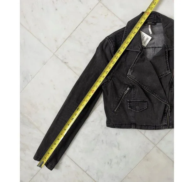 Free People James Dean Cropped Moto Denim Jacket - Washed Black - Size M - NWT - Picture 13 of 13